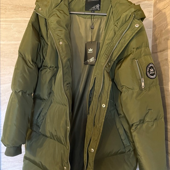 NEW. OLAY Olive Green Quilted Puffer Jacket with Hood - Picture 3 of 13